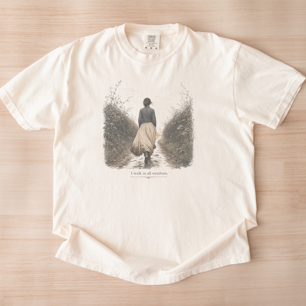 I Walk in All Weathers Woman on Muddy Path Tee